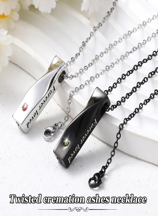 Highergo 12 Pcs Urn Necklaces for Ashes Cremation Jewelry Urn Necklace Silver Black Stainless Steel Memorial Pendant Locket Vertical Bar Keepsake Pendant for Women Men Loved Ones Human Ashes (Twist) - Image 5